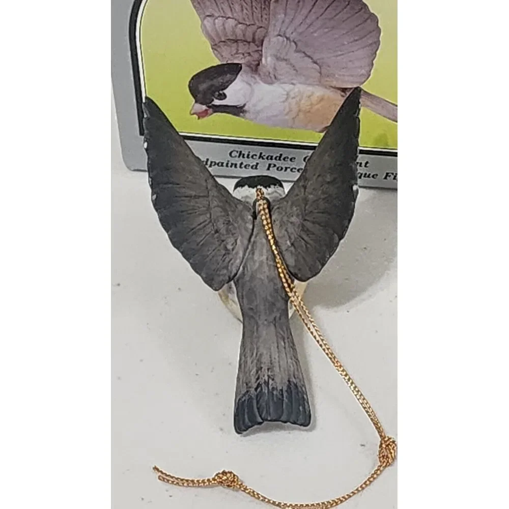 Andrea by Sadek Handpainted Porcelain Chickadee Hanging Ornament Figurine‎ FLAW